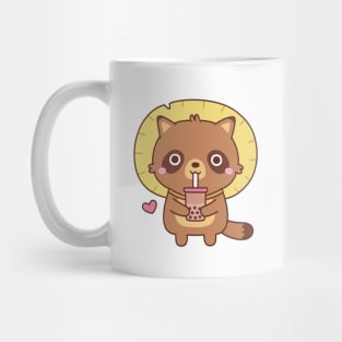 Cute Tanuki With Straw Hat Loves Bubble Tea Mug